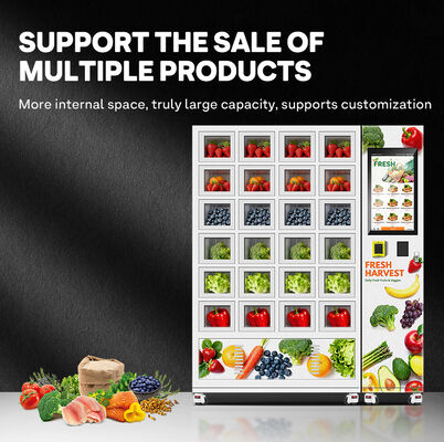 हेलो 24 ग्रिड स्मार्ट वेंडिंग लॉकर मोटी जस्ती शीट बाहरी खोल और शीतलन प्रणाली के साथ तीन परत कांच का दरवाजा