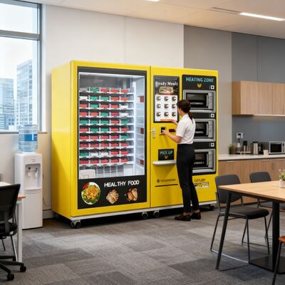 32 इंच टच स्क्रीन बड़ी क्षमता वाली अर्ध-स्वचालित लंच बॉक्स मशीन जिसमें 3 माइक्रोवेव ओवन हैं, पूरी मशीन के लिए अनुकूलन योग्य स्टिकर