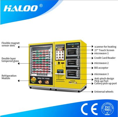 32 इंच टच स्क्रीन बड़ी क्षमता वाली अर्ध-स्वचालित लंच बॉक्स मशीन जिसमें 3 माइक्रोवेव ओवन हैं, पूरी मशीन के लिए अनुकूलन योग्य स्टिकर